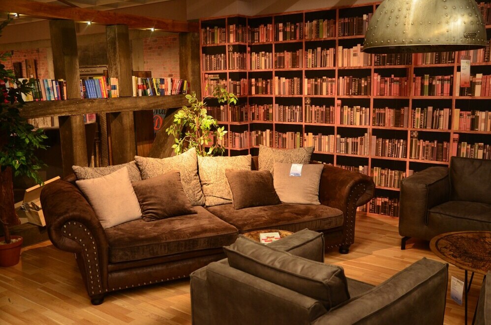 A cozy library lounge